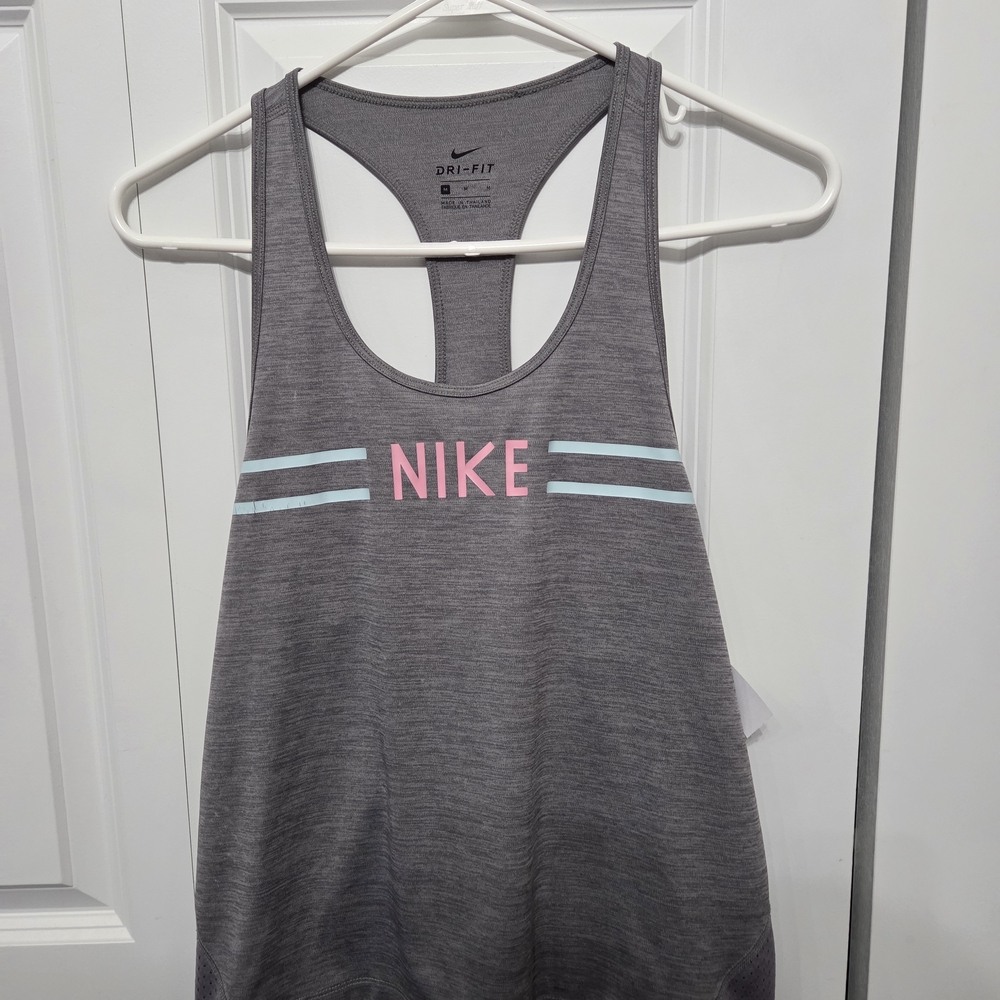Nike Gray Running Racerback Tank Top with Pink and Blue Accents